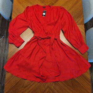 Bold Red Wrap Shirt/Dress from Express - Long-Sleeved with Tie Waist - NWT - XL
